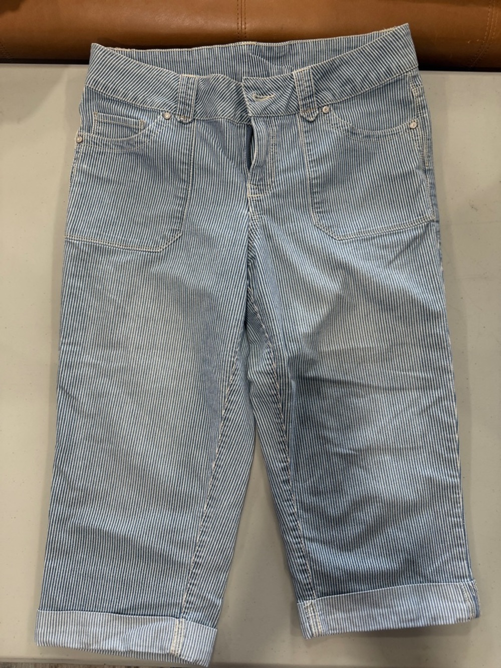 Faded Glory Light Blue & White Striped Cropped Jeans